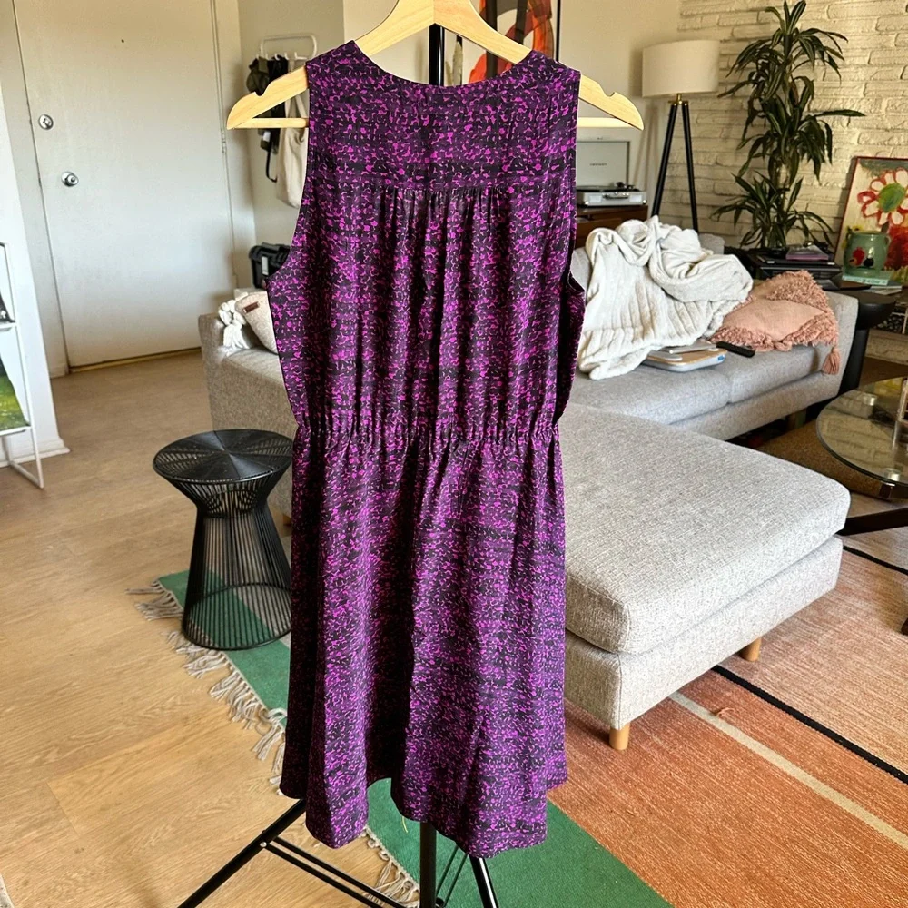 Rebecca Taylor Purple and Black Floral V-Neck Dress Size 2 - Picture 3 of 4